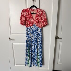 Boden Red and Blue Floral Maxi Dress NWOT